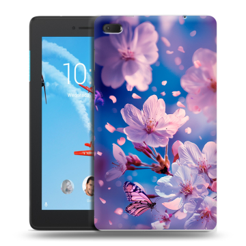 Силиконовый чехол на Lenovo Tab E7 с принтом цветы бабочки