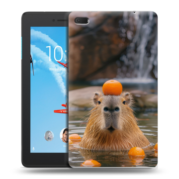 Силиконовый чехол на Lenovo Tab E7 с принтом Капибара с апельсином