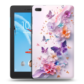 Силиконовый чехол на Lenovo Tab E7 с принтом цветы бабочки Силиконовый чехол на Lenovo Tab E7 с принтом цветы бабочки