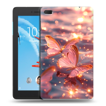 Силиконовый чехол на Lenovo Tab E7 с принтом бабочки розовые