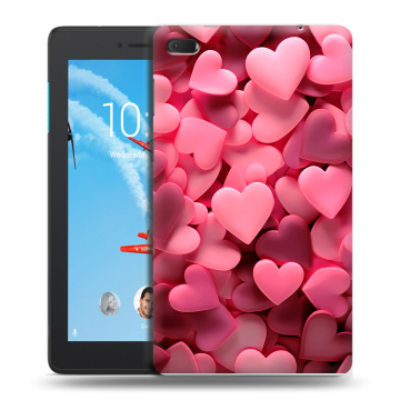 Силиконовый чехол на Lenovo Tab E7 с принтом розовые сердечки