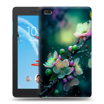 Силиконовый чехол на Lenovo Tab E7 с принтом Цветы и мрамор Силиконовый чехол на Lenovo Tab E7 с принтом Цветы и мрамор