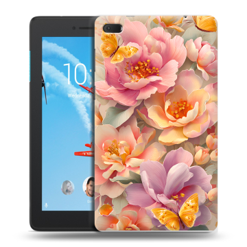 Силиконовый чехол на Lenovo Tab E7 с принтом Цветы и бабочки Силиконовый чехол на Lenovo Tab E7 с принтом Цветы и бабочки