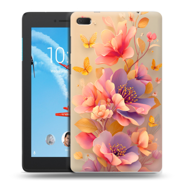 Силиконовый чехол на Lenovo Tab E7 с принтом Цветы и бабочки Силиконовый чехол на Lenovo Tab E7 с принтом Цветы и бабочки