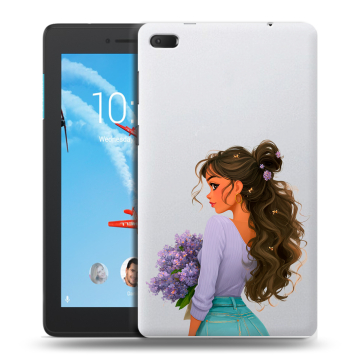 Силиконовый чехол на Lenovo Tab E7 с принтом девушка цветы Силиконовый чехол на Lenovo Tab E7 с принтом девушка цветы