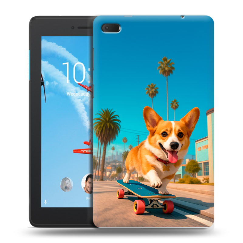 Силиконовый чехол на Lenovo Tab E7 с принтом Корги на скейте Силиконовый чехол на Lenovo Tab E7 с принтом Корги на скейте