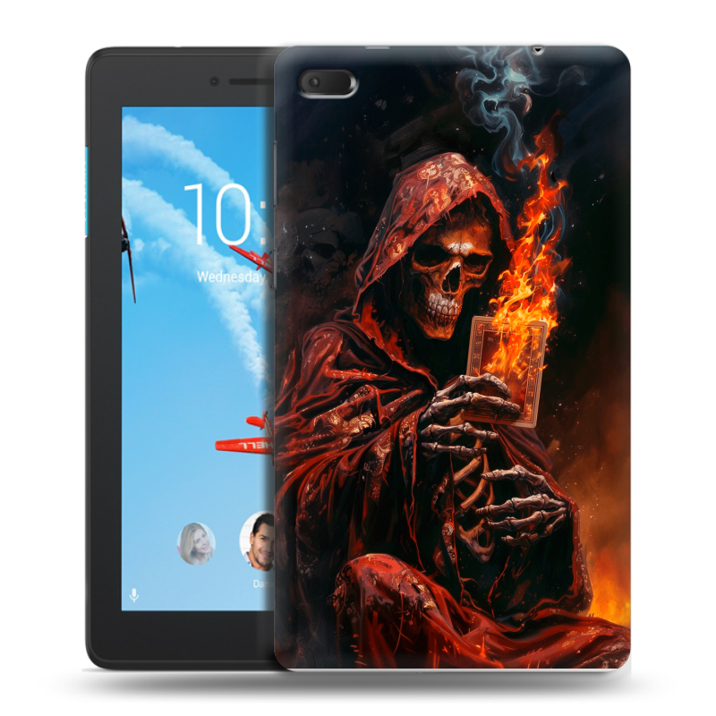 Силиконовый чехол на Lenovo Tab E7 с принтом Скелет и карты Силиконовый чехол на Lenovo Tab E7 с принтом Скелет и карты