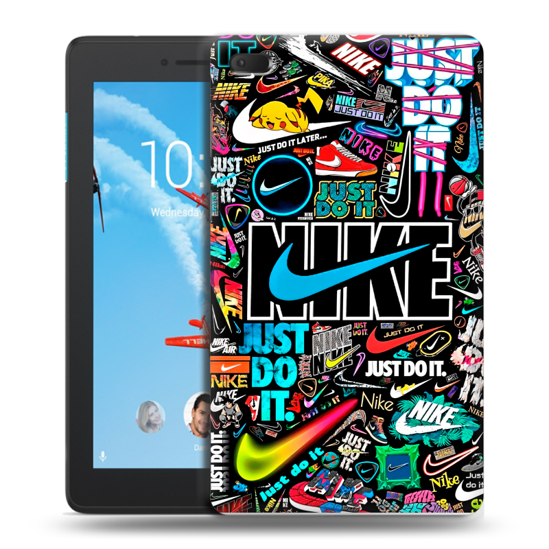 Силиконовый чехол на Lenovo Tab E7 с принтом найк nike черный Силиконовый чехол на Lenovo Tab E7 с принтом найк nike черный
