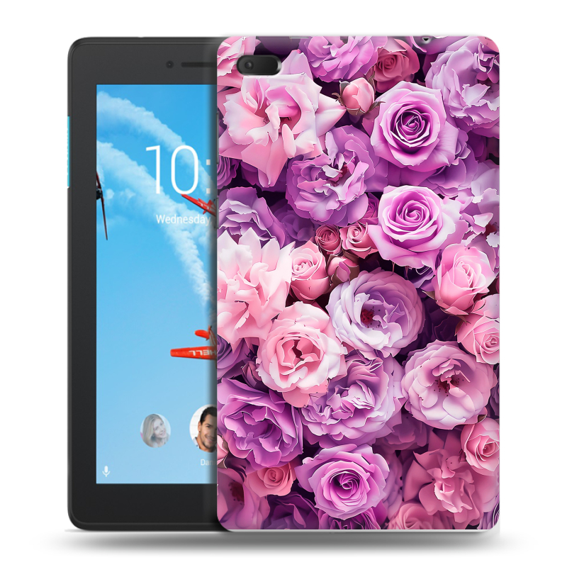 Силиконовый чехол на Lenovo Tab E7 с принтом лавандовые розы Силиконовый чехол на Lenovo Tab E7 с принтом лавандовые розы