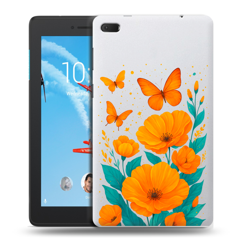 Силиконовый чехол на Lenovo Tab E7 с принтом цветы бабочки Силиконовый чехол на Lenovo Tab E7 с принтом цветы бабочки