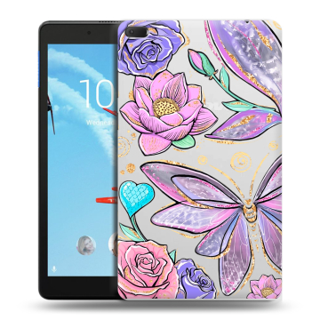 Силиконовый чехол на Lenovo Tab E8 с принтом Бабочки и цветы