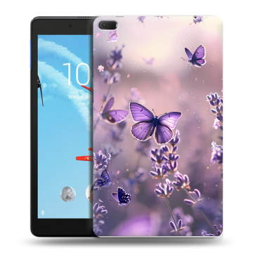 Силиконовый чехол на Lenovo Tab E8 с принтом бабочки и лаванда