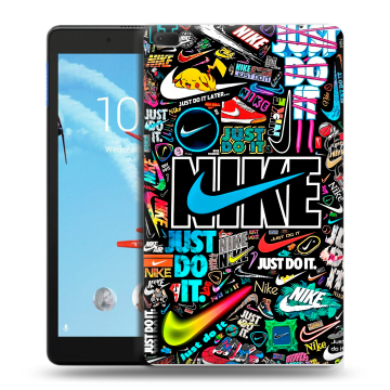 Силиконовый чехол на Lenovo Tab E8 с принтом найк nike черный