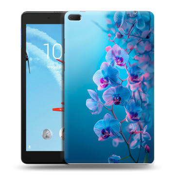 Силиконовый чехол на Lenovo Tab E8 с принтом голубые орхидеи