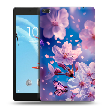 Силиконовый чехол на Lenovo Tab E8 с принтом цветы бабочки
