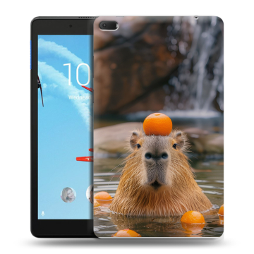 Силиконовый чехол на Lenovo Tab E8 с принтом Капибара с апельсином Силиконовый чехол на Lenovo Tab E8 с принтом Капибара с апельсином