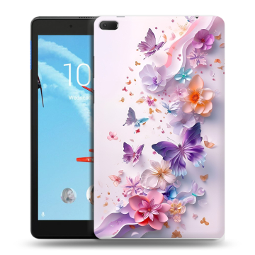 Силиконовый чехол на Lenovo Tab E8 с принтом цветы бабочки