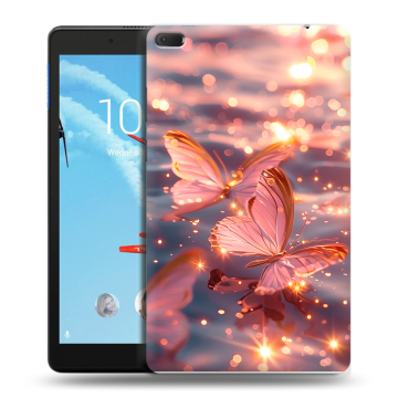 Силиконовый чехол на Lenovo Tab E8 с принтом бабочки розовые