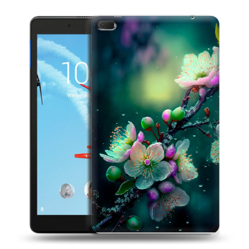 Силиконовый чехол на Lenovo Tab E8 с принтом Цветы и мрамор