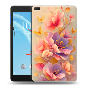 Силиконовый чехол на Lenovo Tab E8 с принтом Цветы и бабочки