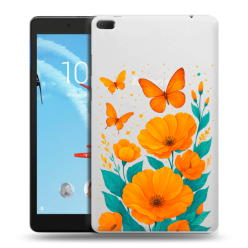 Силиконовый чехол на Lenovo Tab E8 с принтом цветы бабочки