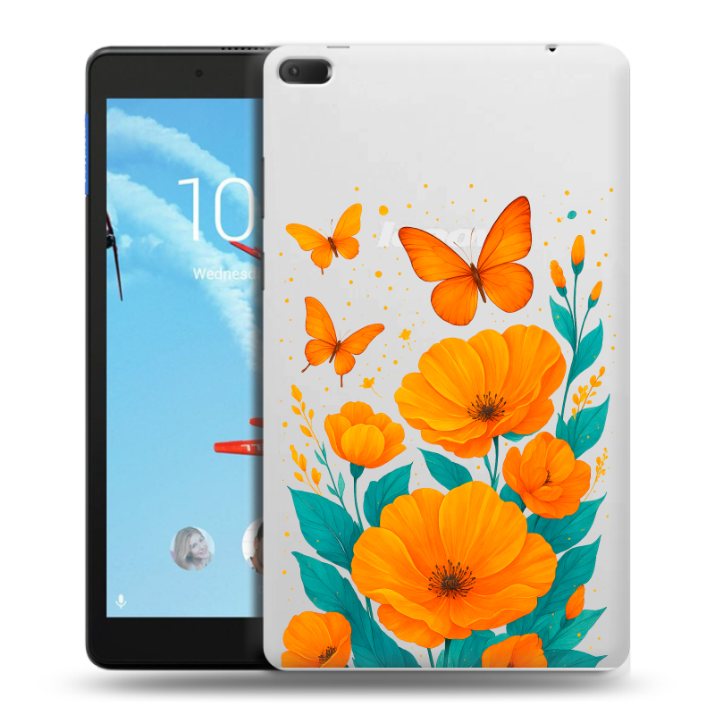 Силиконовый чехол на Lenovo Tab E8 с принтом цветы бабочки Силиконовый чехол на Lenovo Tab E8 с принтом цветы бабочки