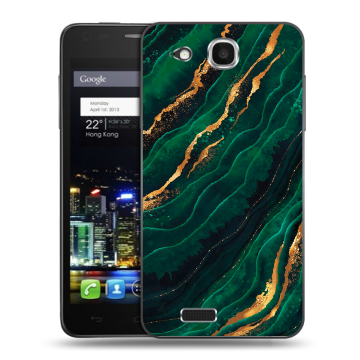 Пластиковый чехол на Alcatel One Touch Idol Ultra с принтом Мрамор зеленое золото