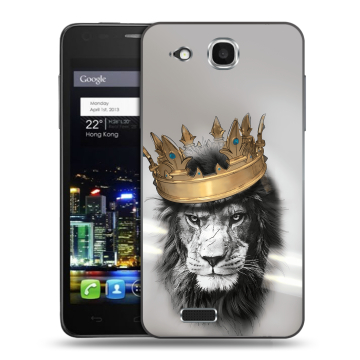 Пластиковый чехол на Alcatel One Touch Idol Ultra с принтом Лев с короной