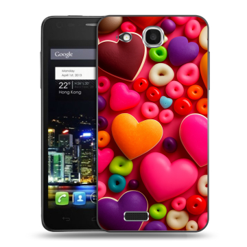 Пластиковый чехол на Alcatel One Touch Idol Ultra с принтом Сердечки