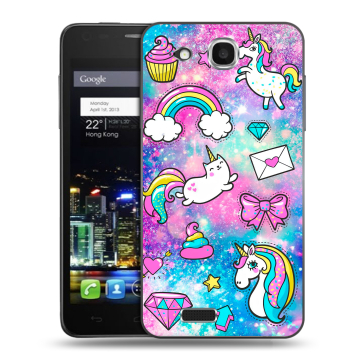 Пластиковый чехол на Alcatel One Touch Idol Ultra с принтом Единороги Пластиковый чехол на Alcatel One Touch Idol Ultra с принтом Единороги