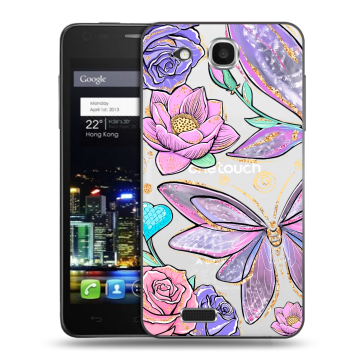 Пластиковый чехол на Alcatel One Touch Idol Ultra с принтом Бабочки и цветы Пластиковый чехол на Alcatel One Touch Idol Ultra с принтом Бабочки и цветы