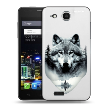 Пластиковый чехол на Alcatel One Touch Idol Ultra с принтом Волк в лесу Пластиковый чехол на Alcatel One Touch Idol Ultra с принтом Волк в лесу