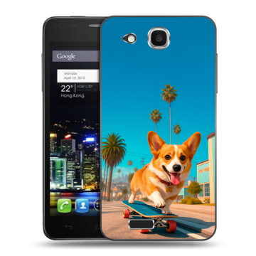 Пластиковый чехол на Alcatel One Touch Idol Ultra с принтом Корги на скейте Пластиковый чехол на Alcatel One Touch Idol Ultra с принтом Корги на скейте