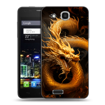 Пластиковый чехол на Alcatel One Touch Idol Ultra с принтом Золотой дракон