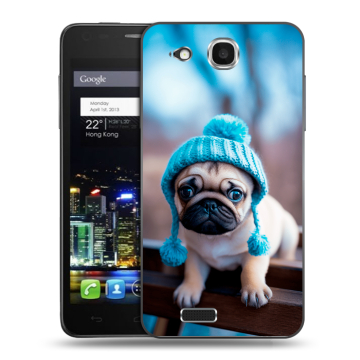 Пластиковый чехол на Alcatel One Touch Idol Ultra с принтом Мопс в шапке Пластиковый чехол на Alcatel One Touch Idol Ultra с принтом Мопс в шапке