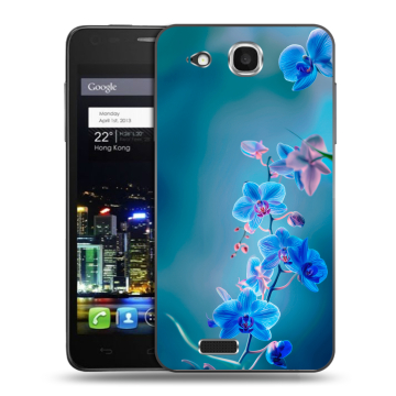 Пластиковый чехол на Alcatel One Touch Idol Ultra с принтом Голубые цветы Пластиковый чехол на Alcatel One Touch Idol Ultra с принтом Голубые цветы