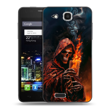 Пластиковый чехол на Alcatel One Touch Idol Ultra с принтом Скелет и карты Пластиковый чехол на Alcatel One Touch Idol Ultra с принтом Скелет и карты