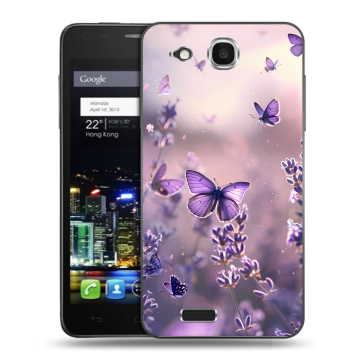 Пластиковый чехол на Alcatel One Touch Idol Ultra с принтом бабочки и лаванда Пластиковый чехол на Alcatel One Touch Idol Ultra с принтом бабочки и лаванда
