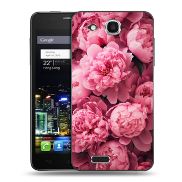 Пластиковый чехол на Alcatel One Touch Idol Ultra с принтом цветы пионы Пластиковый чехол на Alcatel One Touch Idol Ultra с принтом цветы пионы