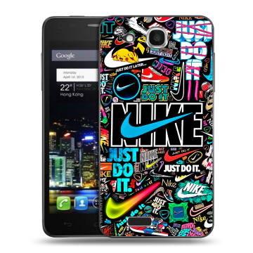 Пластиковый чехол на Alcatel One Touch Idol Ultra с принтом найк nike черный