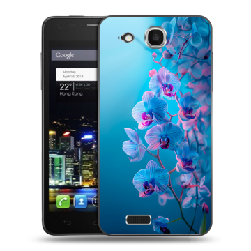 Пластиковый чехол на Alcatel One Touch Idol Ultra с принтом голубые орхидеи Пластиковый чехол на Alcatel One Touch Idol Ultra с принтом голубые орхидеи