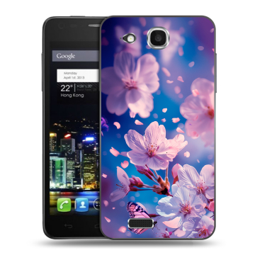 Пластиковый чехол на Alcatel One Touch Idol Ultra с принтом цветы бабочки Пластиковый чехол на Alcatel One Touch Idol Ultra с принтом цветы бабочки