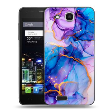 Пластиковый чехол на Alcatel One Touch Idol Ultra с принтом синий мрамор Пластиковый чехол на Alcatel One Touch Idol Ultra с принтом синий мрамор