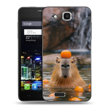 Пластиковый чехол на Alcatel One Touch Idol Ultra с принтом Капибара с апельсином Пластиковый чехол на Alcatel One Touch Idol Ultra с принтом Капибара с апельсином