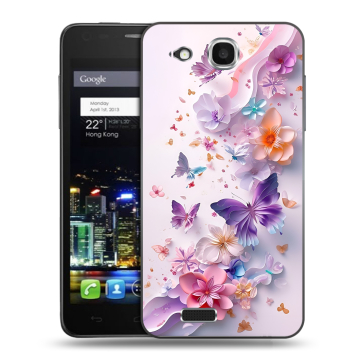 Пластиковый чехол на Alcatel One Touch Idol Ultra с принтом цветы бабочки Пластиковый чехол на Alcatel One Touch Idol Ultra с принтом цветы бабочки