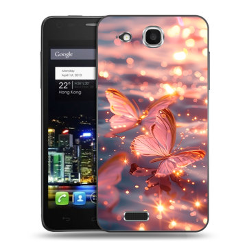 Пластиковый чехол на Alcatel One Touch Idol Ultra с принтом бабочки розовые Пластиковый чехол на Alcatel One Touch Idol Ultra с принтом бабочки розовые