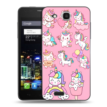 Пластиковый чехол на Alcatel One Touch Idol Ultra с принтом Единороги и радуга Пластиковый чехол на Alcatel One Touch Idol Ultra с принтом Единороги и радуга