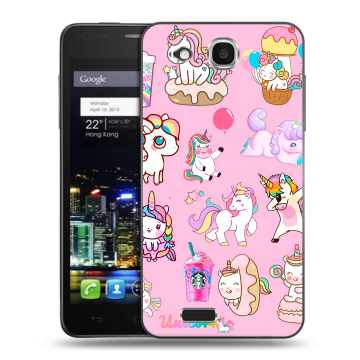 Пластиковый чехол на Alcatel One Touch Idol Ultra с принтом розовые единороги Пластиковый чехол на Alcatel One Touch Idol Ultra с принтом розовые единороги