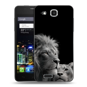 Пластиковый чехол на Alcatel One Touch Idol Ultra с принтом Лев кошки