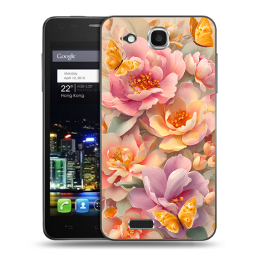 Пластиковый чехол на Alcatel One Touch Idol Ultra с принтом Цветы и бабочки